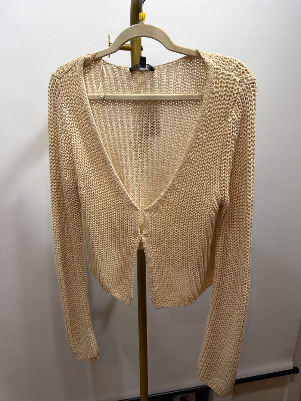 Cotton Candy LA Cream Open Knit Tie Front Cropped Cardigan Sweater Medium